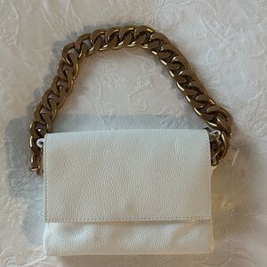 White genuine leather bag (Italian) with gold chain strap